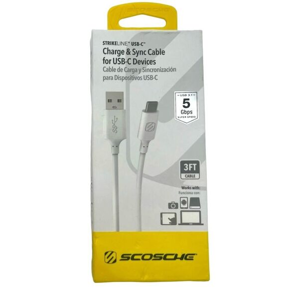 Scosche 5Gbps Power Cable USB to USB-C *3' cord* NWOT - Picture 1 of 2